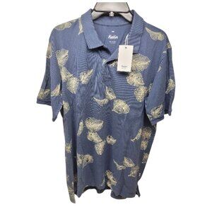 NWT Katin Men’s Washed Blue Short Sleeve Polo with Leaf Print Size M - $59 Orig